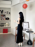 New Fashion Black Sleeveless Elegant Split Spaghetti Strap Dress HZ1024