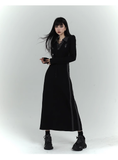 New Fashion Design Sense Long Black Long-sleeved Dress HZ1024
