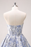 Retro Fashion Blue Corset Design Strapless Mini Party Dress Floral Homecoming Dress HZ1024
