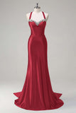 Vintage Satin Beaded Evening Gown Sheath Sweetheart Party Dress Long Formal Dress HZ1024