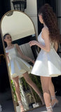 Vintage White Satin Short A-Line Party Dress Cocktail Dress Homecoming Dress HZ1024