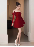 New Fashion Red Off-the-shoulder Bow Design A-line Party Dress Homecoming Dress HZ1024