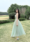 Vintage Sage Green Chiffon Prom Dress A-Line Spaghetti Strap Evening Dress Long Formal Dress HZ1024