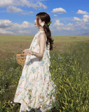 Simple Fashion Flora Design Beach Holiday A-line Halter Dress HZ1024