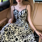New Fashion Stylish Floral High-waisted Spaghetti Strap Dress HZ1024