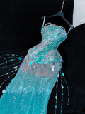 Gorgeous Sparkling Blue Sequin Beaded Mermaid Elegant Chiffon Evening Dress Prom Dresses HZ1024