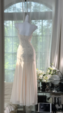 Shiny Ivory Sequined Sweetheart Spaghetti Strap Design Chiffon Prom Dress Evening Dress HZ1024