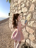 New Simple Pink Bow Design A-line Sleeveless Spaghetti Strap Dress HZ1024