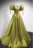 Green V-Neck Long Prom Dresses, A-Line Evening Dresses HZ1024