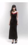 Simple Fashion Black Velvet Red Lace Spaghetti Strap Dress HZ1024
