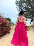 New Fashion Rose Pink Sleeveless Beach Halter Dress HZ1024