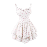 New Fashion Pink Floral Design A-line Sleeveless Spaghetti Strap Tiered Dress HZ1024