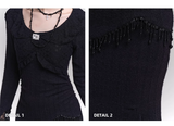 Elegant Fashion Tassels Lace Cuff Design Long-sleeved Dress HZ1024