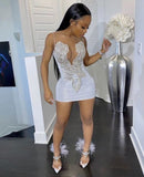 Enchanting White Shiny Beaded Bodycon Short Party Dress Cocktail Dress Homecoming Dress HZ1024