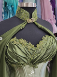Vintage Strap Green Satin A-Line Prom Dress Evening Dress HZ1024