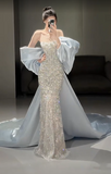 Charming Glittering Sequin Strapless Mermaid Long Prom Dress Party Dress Evening Dress HZ1024