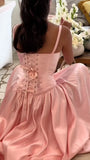 Beautiful Pink Spaghetti Strap Sweetheart A-Line Satin Party Dress Bridesmaid Dress HZ1024