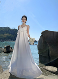 Simple Fashion Women White Design Sense Beach Holiday Banquet Halter Dress HZ1024