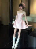 New Simple Pink Bow Design A-line Sleeveless Spaghetti Strap Dress HZ1024
