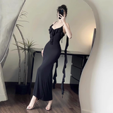 New Simple Fashion Black Brown Slim-fit Spaghetti Strap Dress HZ1024