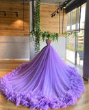 Gorgeous Lilac Spaghetti Strap Ruffle Tulle Sweet 16 Quinceanera A-Line Floor-length Prom Dress Birthday Dress Evening Dress Ball Gown HZ1024