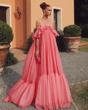 Vintage Pink Off-the-shoulder Prom Dress Long Pleated Evening Dress Formal Dress HZ1024