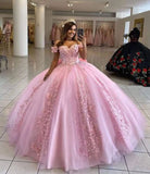 Gorgeous Pink Applique Sweetheart Off-the-shoulder Sweet 16 Quinceanera A-Line Floor-length Prom Dress Birthday Dress Evening Dress Ball Gown HZ1024