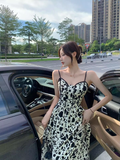 New Fashion Stylish Floral High-waisted Spaghetti Strap Dress HZ1024
