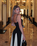 Vintage Black and White A-Line Prom Dress Spaghetti Strap Evening Dress Long Formal Dress HZ1024