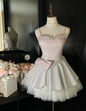 New Simple Pink Sequin A-line Tulle Short Homecoming Dresses HZ1024