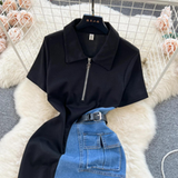 New Fashion Two-tone Jean And Black Polo Dress HZ1024