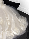 Elegant Ivory 3D Flowers Design A-Line Tulle Wedding Dress Prom Dress Evening Dress Ball Gown HZ1024
