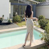 New Simple Holiday Floral Print Dress Sexy Spaghetti Strap Dress HZ1024