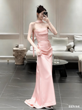 Chic Purple Satin Sheath Evening Gown Strapless Party Dress Long Formal Dress HZ1024