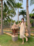 New Fashion Tassels Design Pink Beach Elegant Spaghetti Strap Dress HZ1024