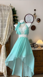 Retro Blue-green Applique Design A-line Chiffon Elegant Homecoming Dress Birthday Dress Party Dress HZ1024