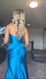 Charming Blue Satin Sweetheart Mermaid High Slit Long Prom Dress Party Dress Evening Dress HZ1024
