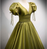 Green V-Neck Long Prom Dresses, A-Line Evening Dresses HZ1024