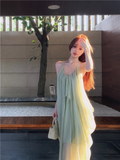 New Fashion Light Green Beach Holiday Casual Loose Halter Dress HZ1024