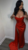 Elegant Satin Strapless High Slit Mermaid Long Prom Dress Party Dress Evening Dress HZ1024