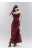 Chic New Design Red Velvet Women Spaghetti Strap Dress HZ1024