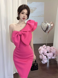 Fashion Rose Pink One- shoulder Bow Design A-line Homecoming Dress HZ1024