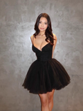 Fashion Black Spaghetti Strap Design A-line Tulle Party Dress Homecoming Dress HZ1024