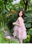 Stylish Pink Patchwork Ruffled Sleeveless Seaside Holiday Halter Dress HZ1024