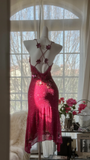 Vintage Shiny Sequin Rose Red Backless Design A-line Romantic Chiffon Evening Dress Prom Dress HZ1024