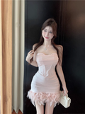 Fashion Pink Sweetheart Fluffy Hem Design A-line Strapless Homecoming Dress HZ1024