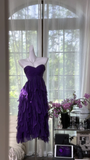 Elegant Purple Sweetheart Strapless Romantic A-Line Chiffon Tiered Evening Dress Prom Dresses HZ1024