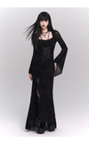 New Gothic Style Fashion Bell Sleeve Design Sense Long-sleeved Split Dress HZ1024