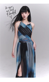 New Fashion Party Blue Chiffon Halter Dress HZ1024