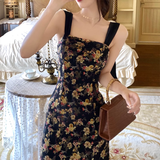 New Elegant Floral Design Slim Spaghetti Strap Dress HZ1024